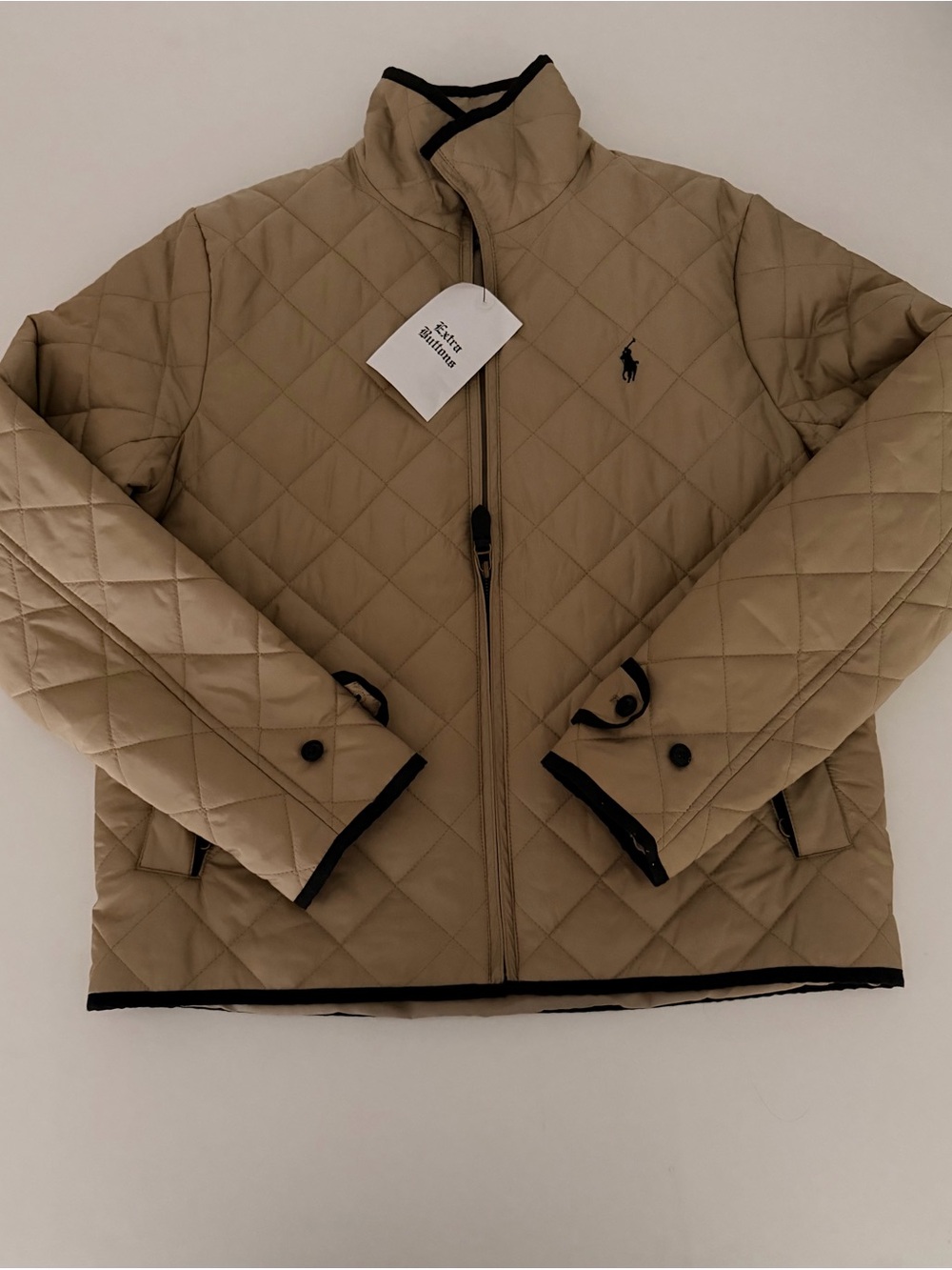 Ralph Lauren Khaki Quilted Zip Jacket with Black Trim